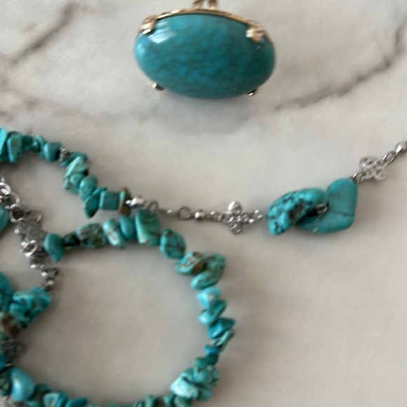 Necklace and ring size 6 bundle in teal - Picture 3 of 4